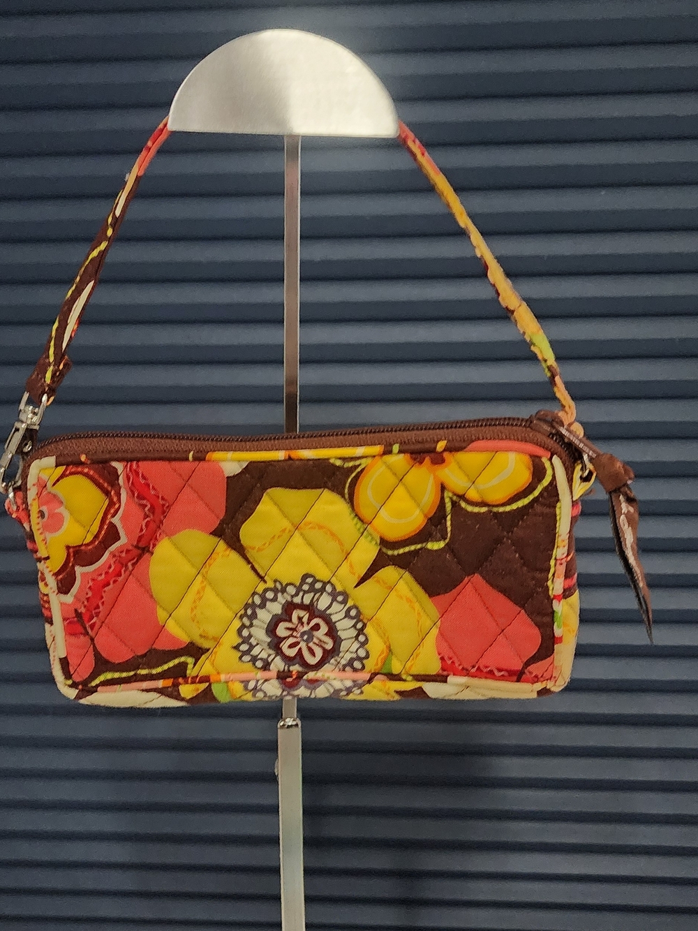 Vera Bradley Quilted Floral Mini Wristlet in Brown, Yellow & Coral - Picture 2 of 9